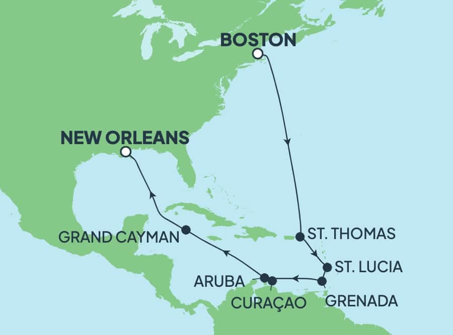 14 nights Caribbean cruise on Norwegian Breakaway
from ๐บ๐ธ Boston to ๐บ๐ธ New Orleans