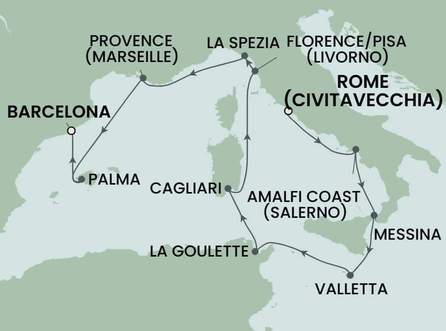 11 nights Mediterranean cruise on Norwegian Dawn
from ๐ฎ๐น Civitavecchia to ๐ช๐ธ Barcelona