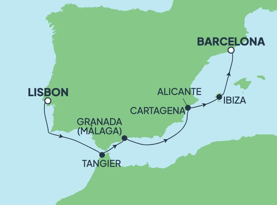 7 nights Mediterranean cruise on Norwegian Dawn
from ๐ต๐น Lisbon to ๐ช๐ธ Barcelona
