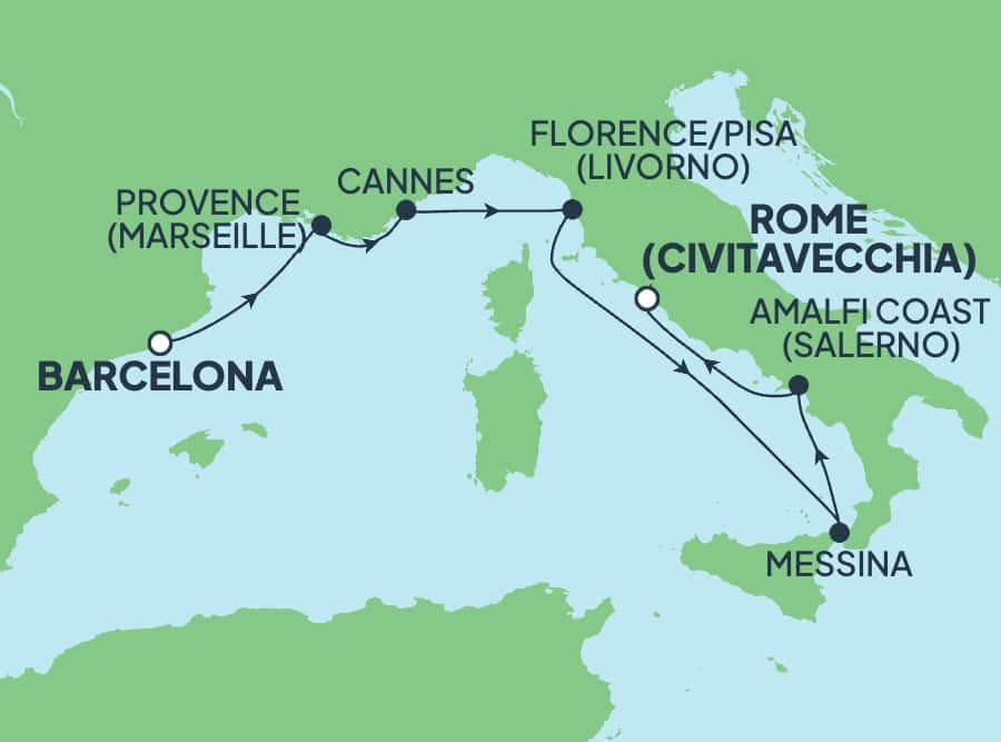 7 nights Mediterranean cruise on Norwegian Epic
from ๐ช๐ธ Barcelona to ๐ฎ๐น Civitavecchia