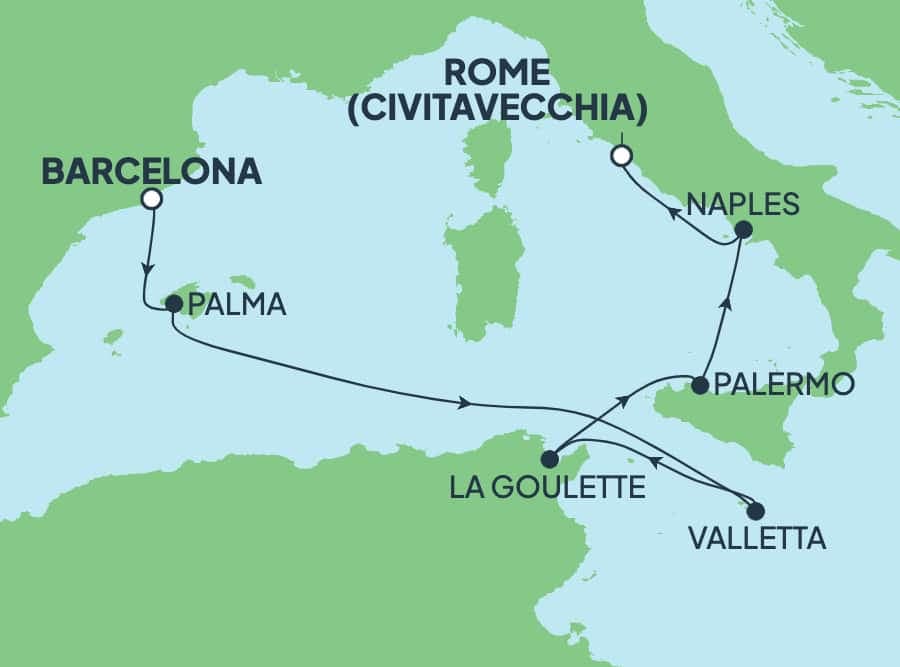 7 nights Mediterranean cruise on Norwegian Epic
from ๐ช๐ธ Barcelona to ๐ฎ๐น Civitavecchia