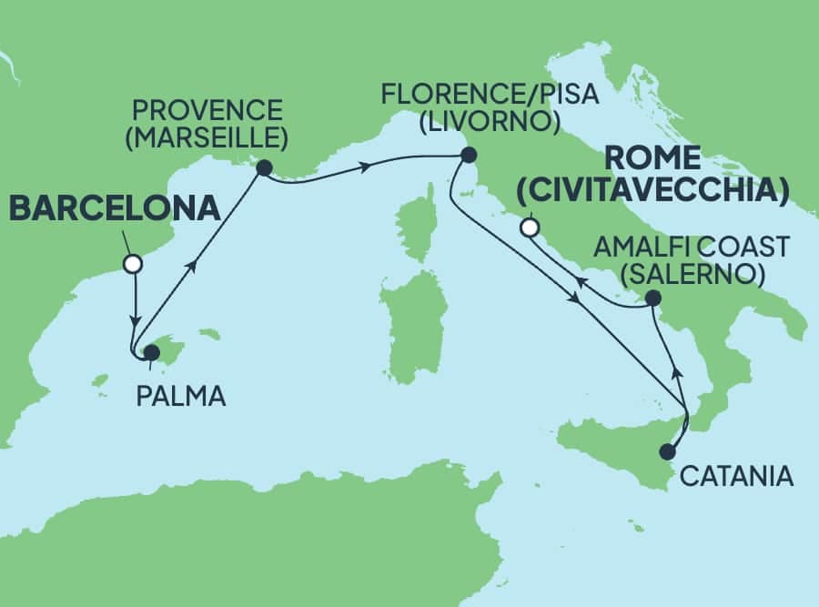 7 nights Mediterranean cruise on Norwegian Epic
from ๐ช๐ธ Barcelona to ๐ฎ๐น Civitavecchia