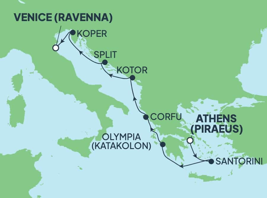 7 nights Mediterranean cruise on Norwegian Gem
from ๐ฌ๐ท Piraeus to ๐ฎ๐น Ravenna