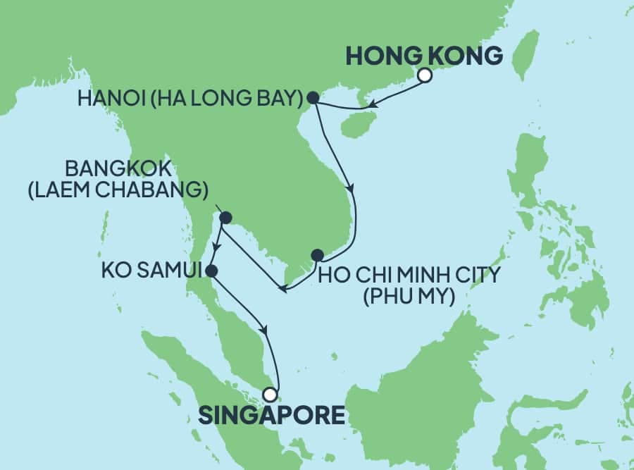 12 nights Asian cruise on Norwegian Jade
from ๐ญ๐ฐ Hong Kong to ๐ธ๐ฌ Singapore
