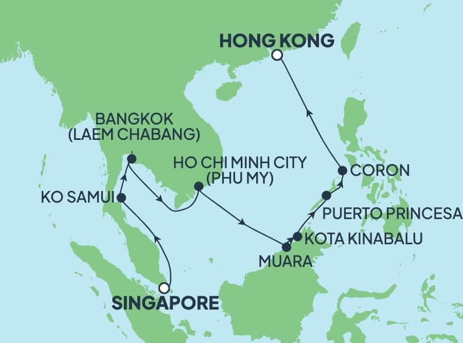 13 nights Asian cruise on Norwegian Jade
from ๐ธ๐ฌ Singapore to ๐ญ๐ฐ Hong Kong