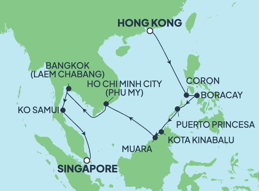 14 nights Asian cruise on Norwegian Jade
from ๐ญ๐ฐ Hong Kong to ๐ธ๐ฌ Singapore