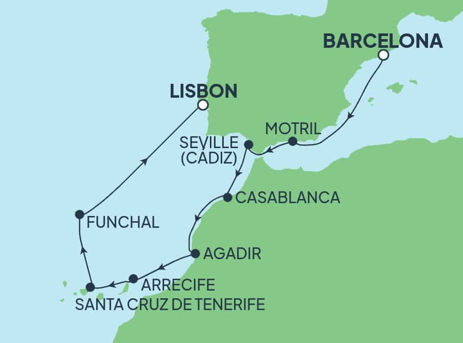 10 nights North European cruise on Norwegian Star
from ๐ช๐ธ Barcelona to ๐ต๐น Lisbon