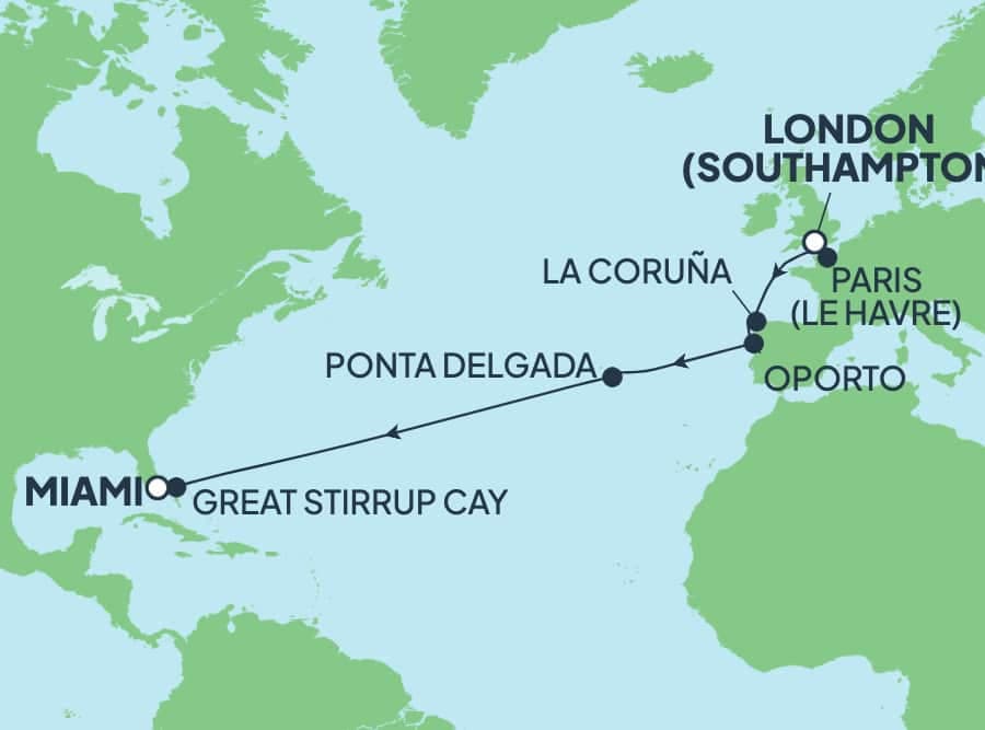 14 nights Transatlantic cruise on Norwegian Star
from ๐ฌ๐ง Southampton to ๐บ๐ธ Miami