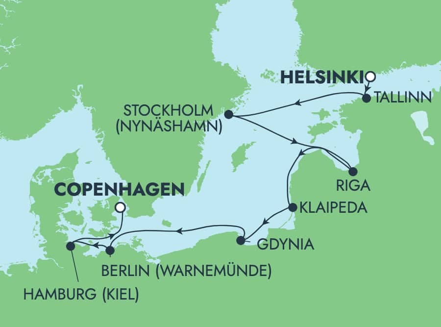 9 nights North European cruise on Norwegian Sun
from ๐ซ๐ฎ Helsinki to ๐ฉ๐ฐ Copenhagen