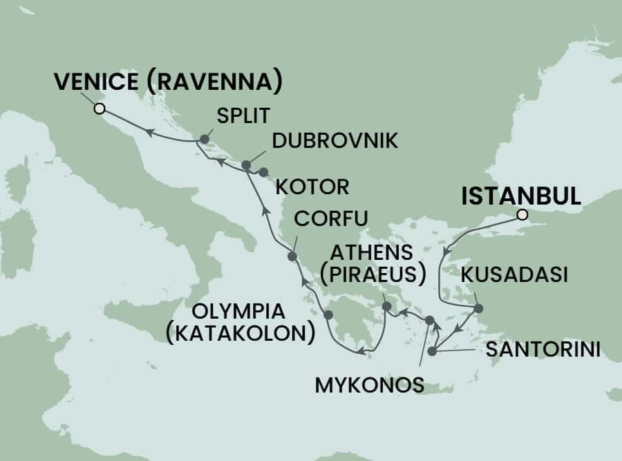 10 nights Mediterranean cruise on Norwegian Viva
from ๐น๐ท Istanbul to ๐ฎ๐น Ravenna