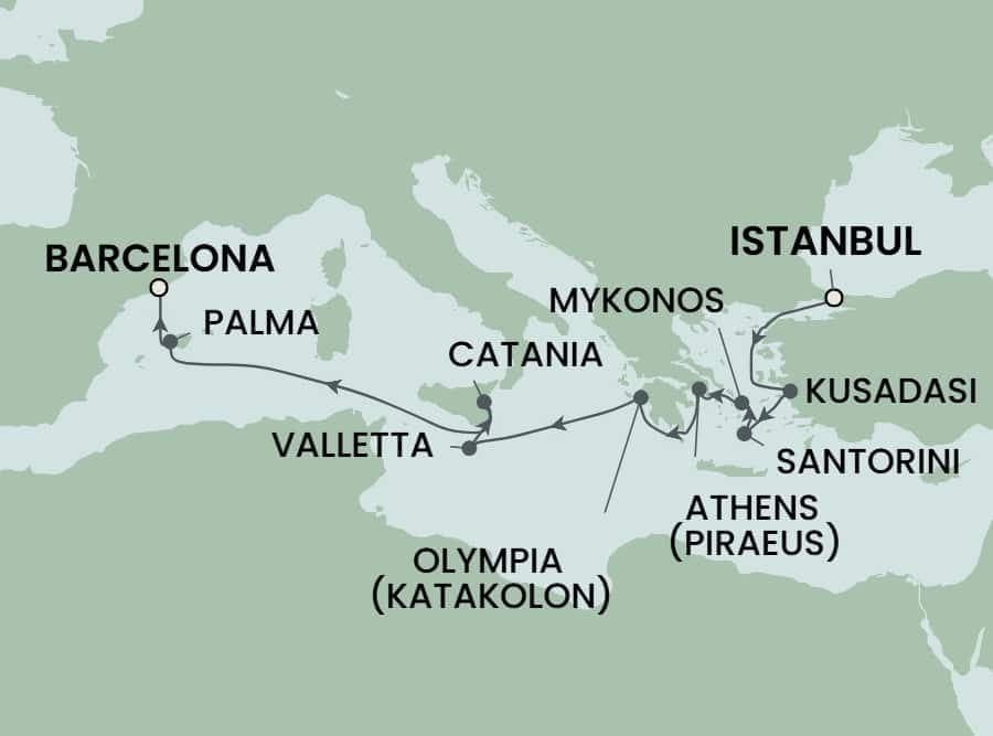 10 nights Mediterranean cruise on Norwegian Viva
from ๐น๐ท Istanbul to ๐ช๐ธ Barcelona